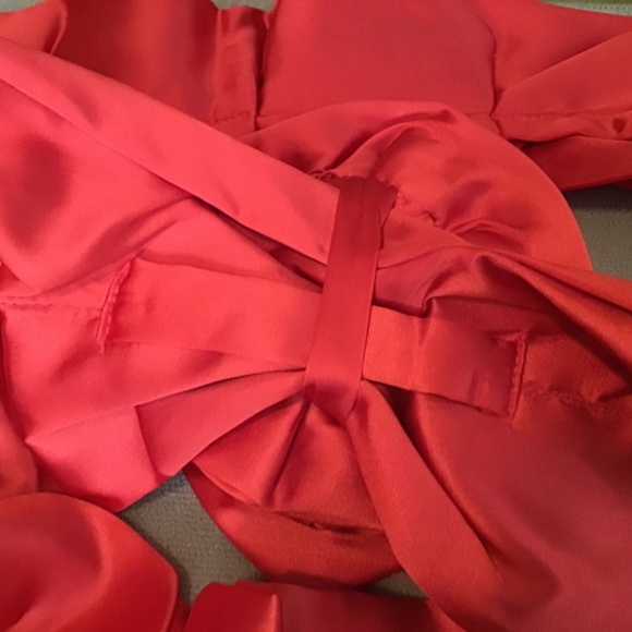 NWT Katherine’s Collection Red Satin scarf w/removable flower accent, 64” long - Picture 6 of 13